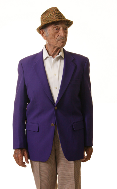 man's purple blazer